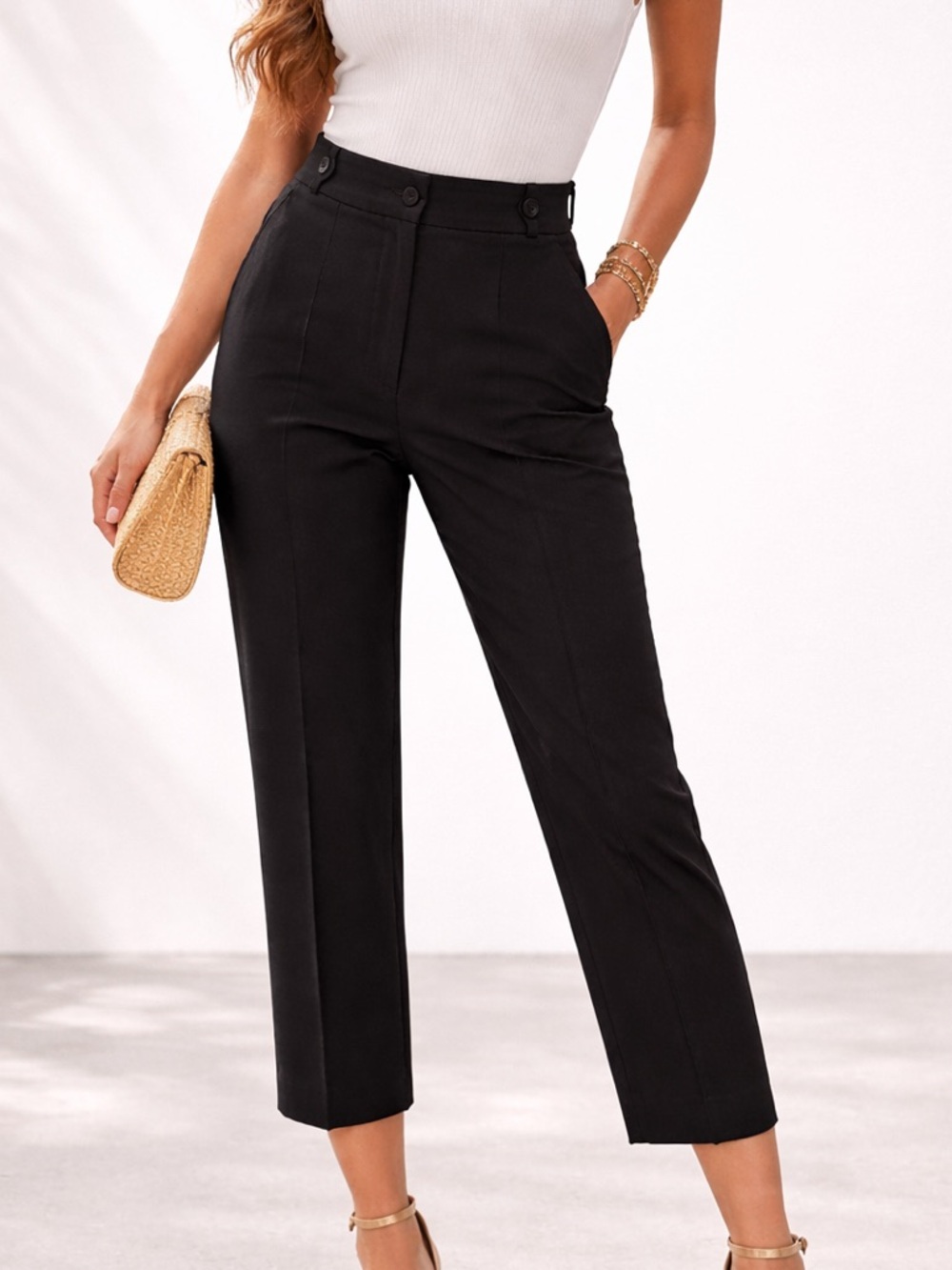 Gerard Darel Ladies Black Cropped Pleated Trousers size 42